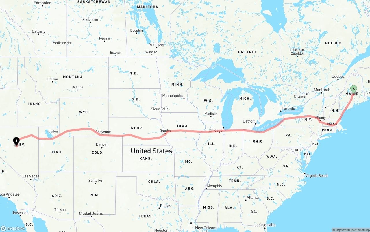 Shipping route from Maine to Nevada