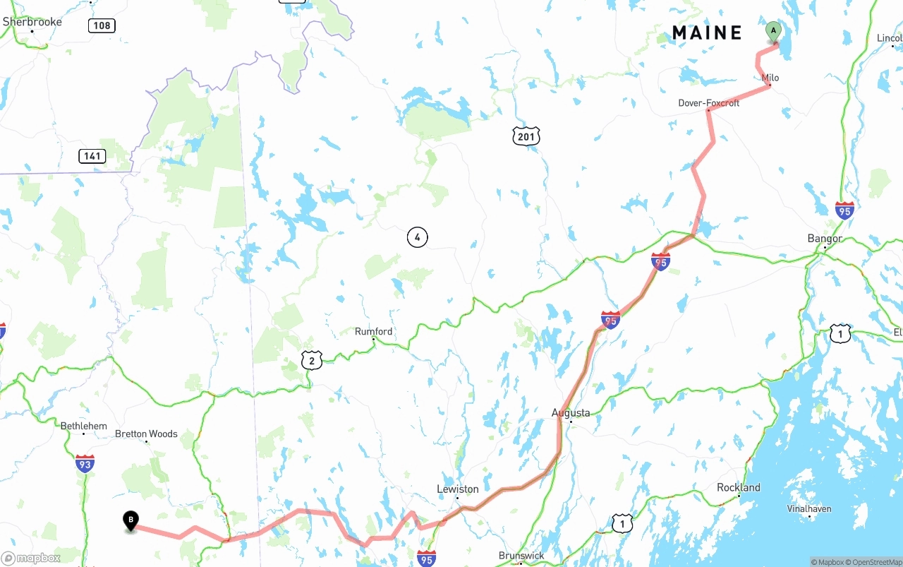 Shipping route from Maine to New Hampshire