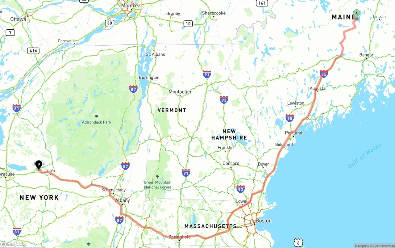 Shipping route from Maine to New York
