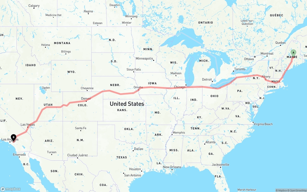 Shipping route from Maine to Ontario International Airport