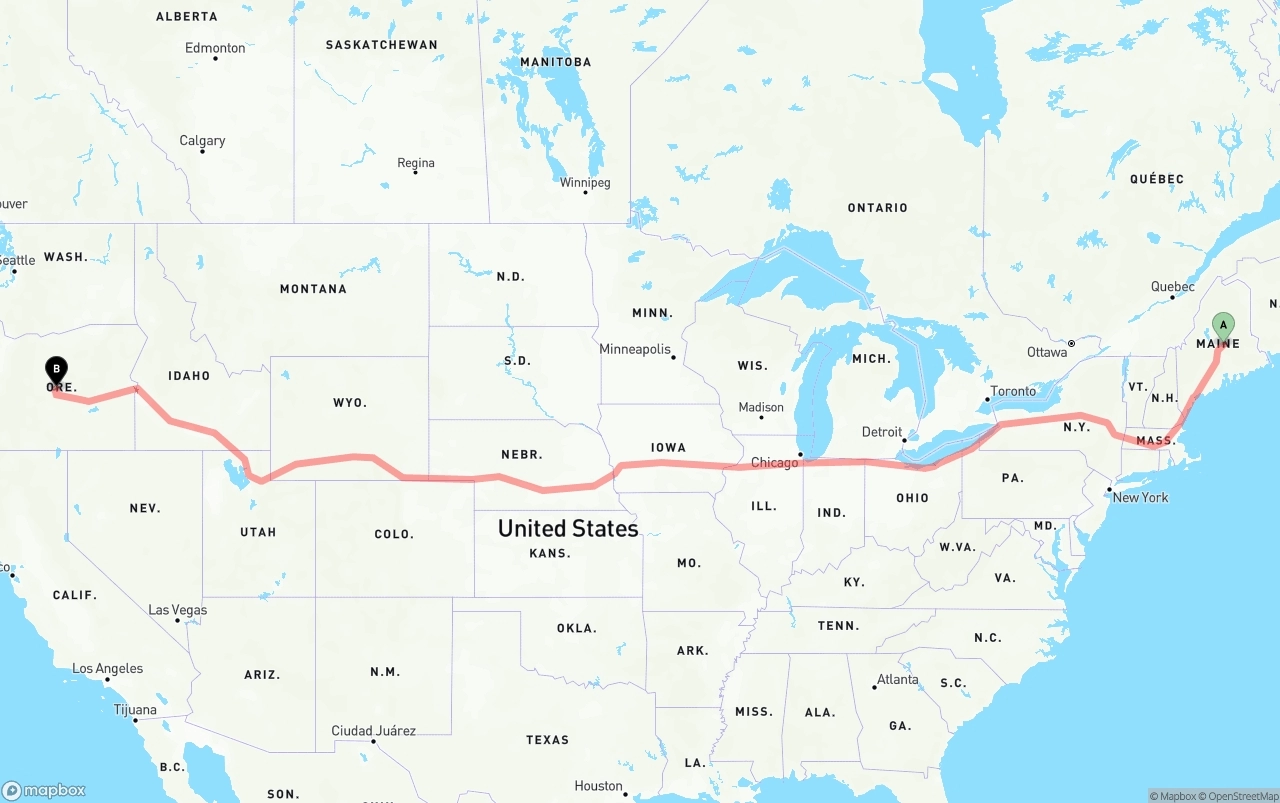 Shipping route from Maine to Oregon