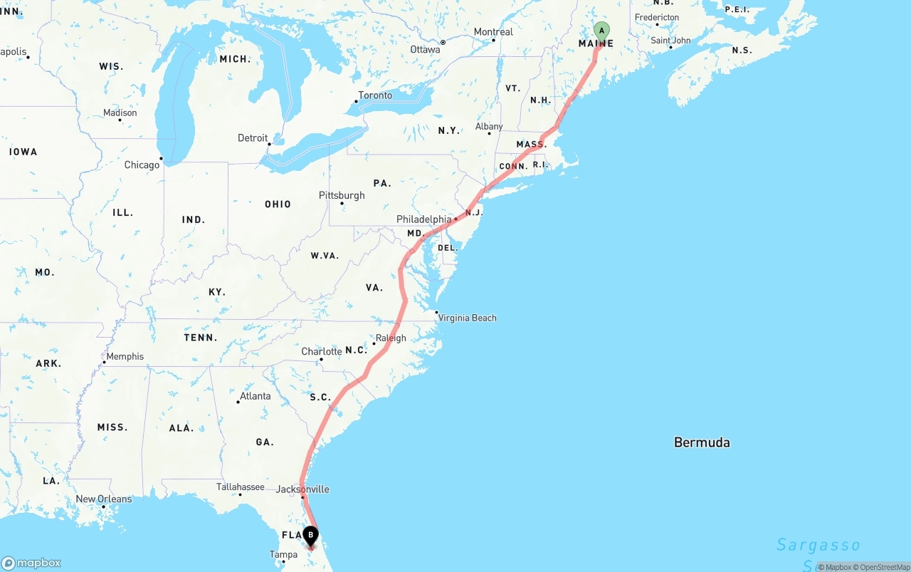 Shipping route from Maine to Orlando International Airport