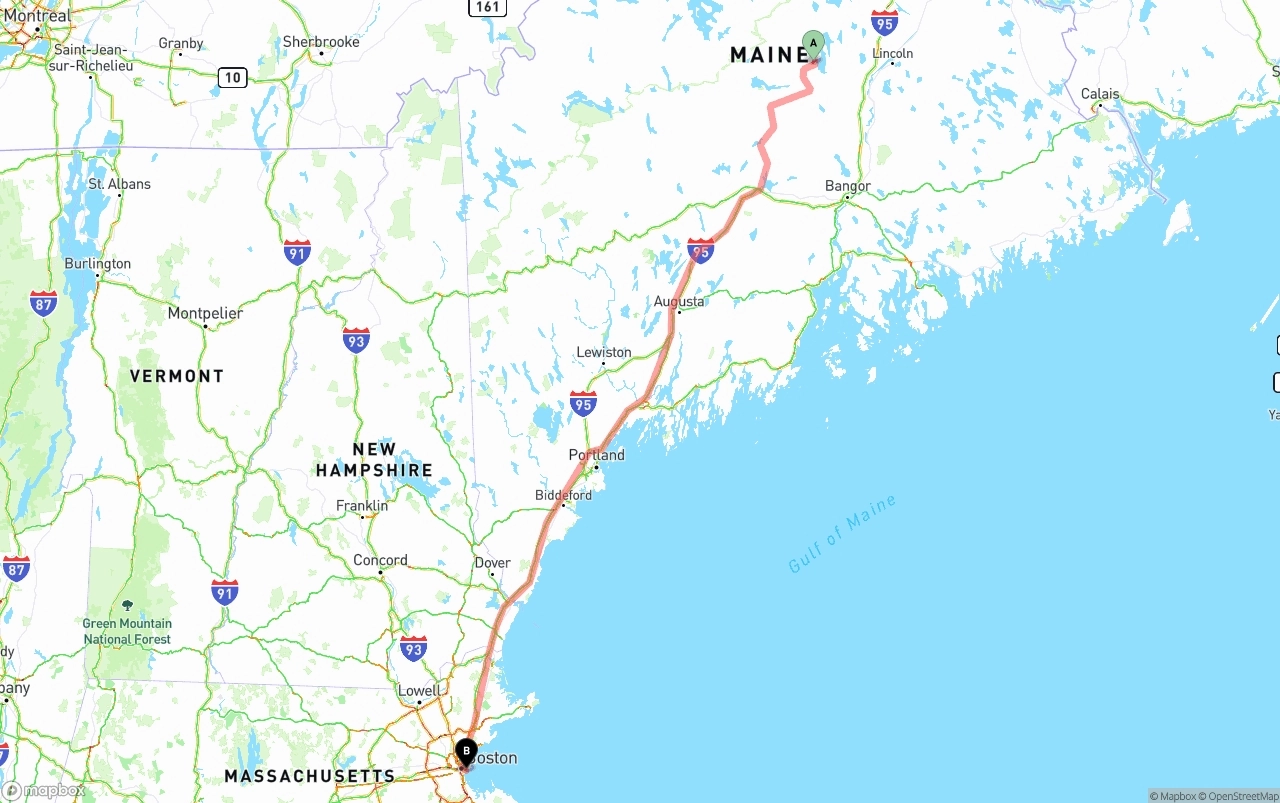 Shipping route from Maine to Port of Boston