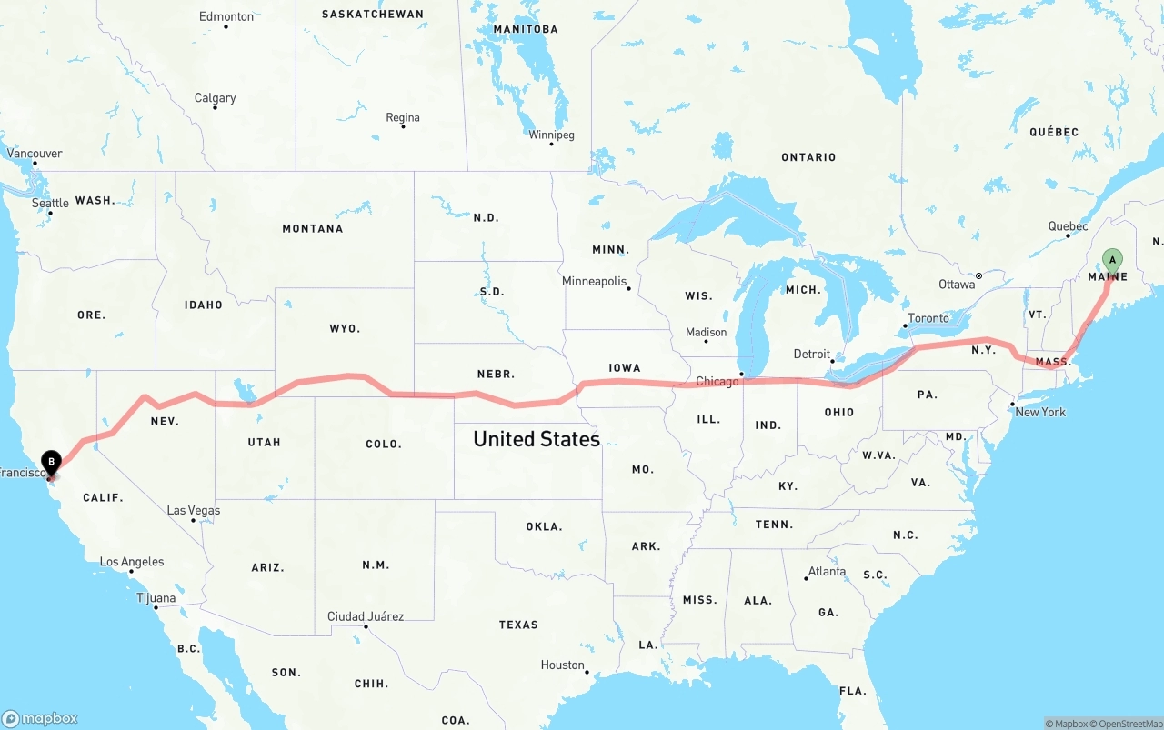 Shipping route from Maine to Port of Oakland