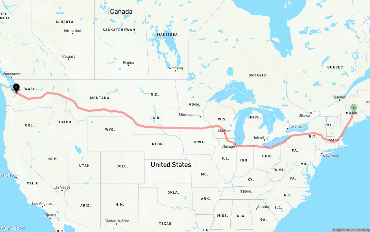 Shipping route from Maine to Port of Seattle