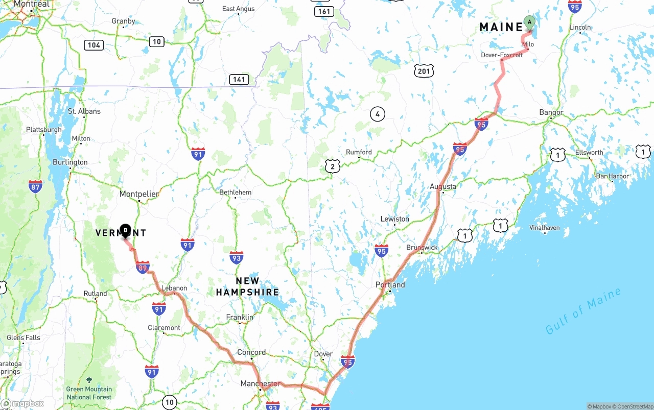 Shipping route from Maine to Vermont