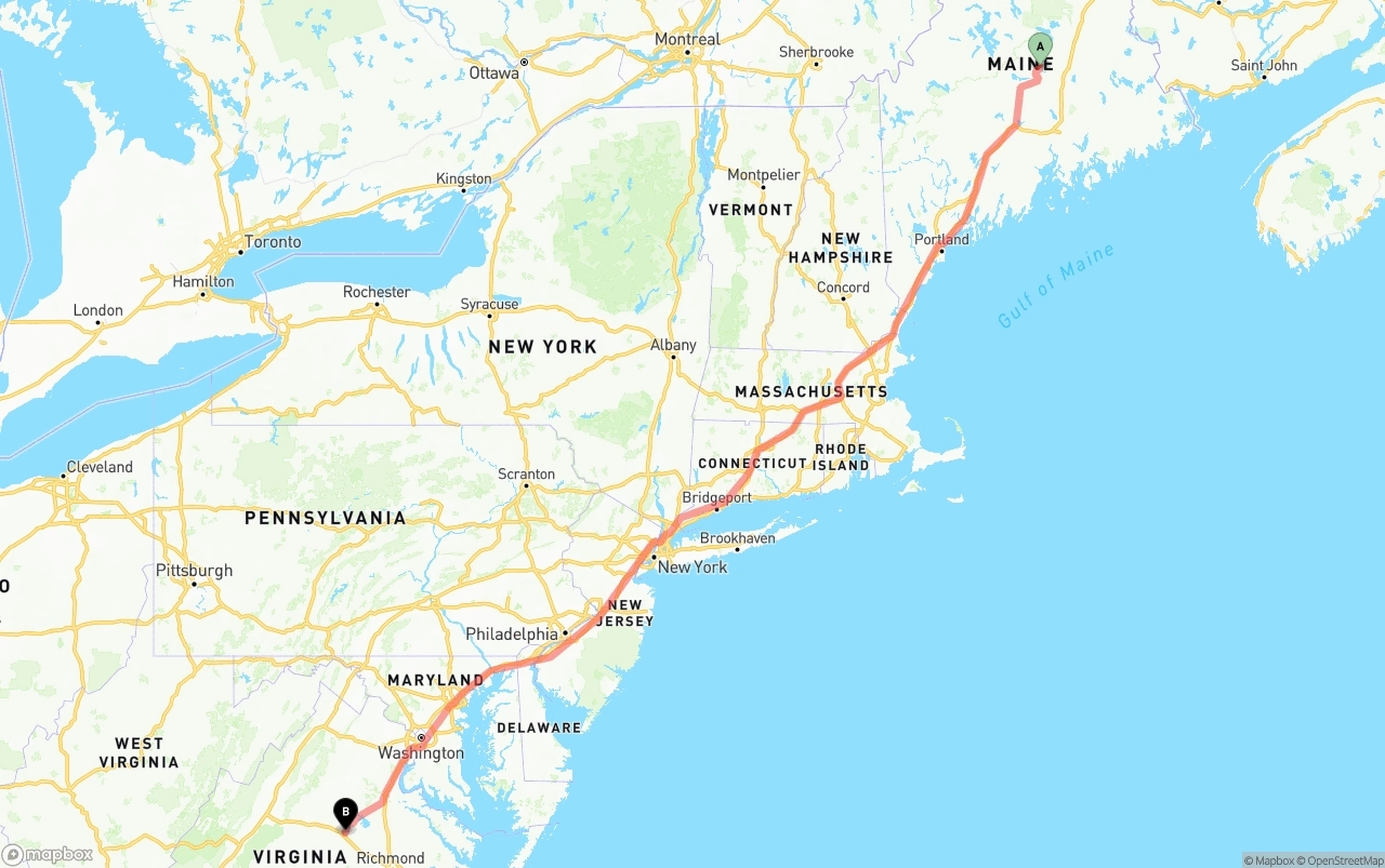 Shipping route from Maine to Virginia