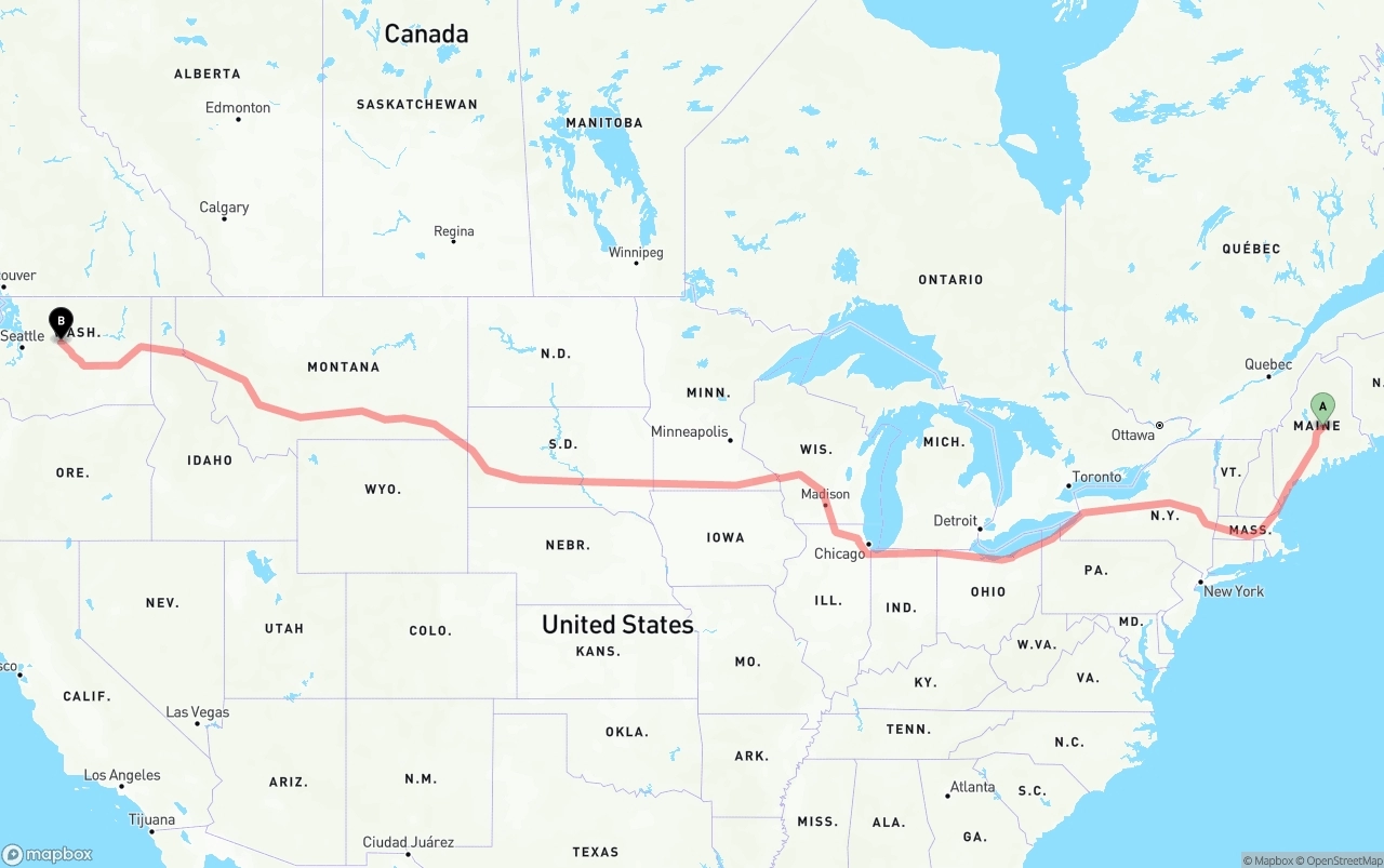 Shipping route from Maine to Washington