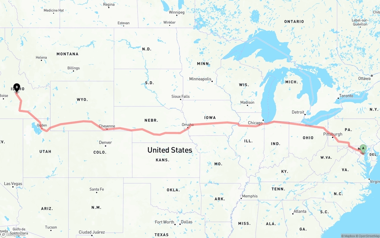 Shipping route from Maryland to Idaho