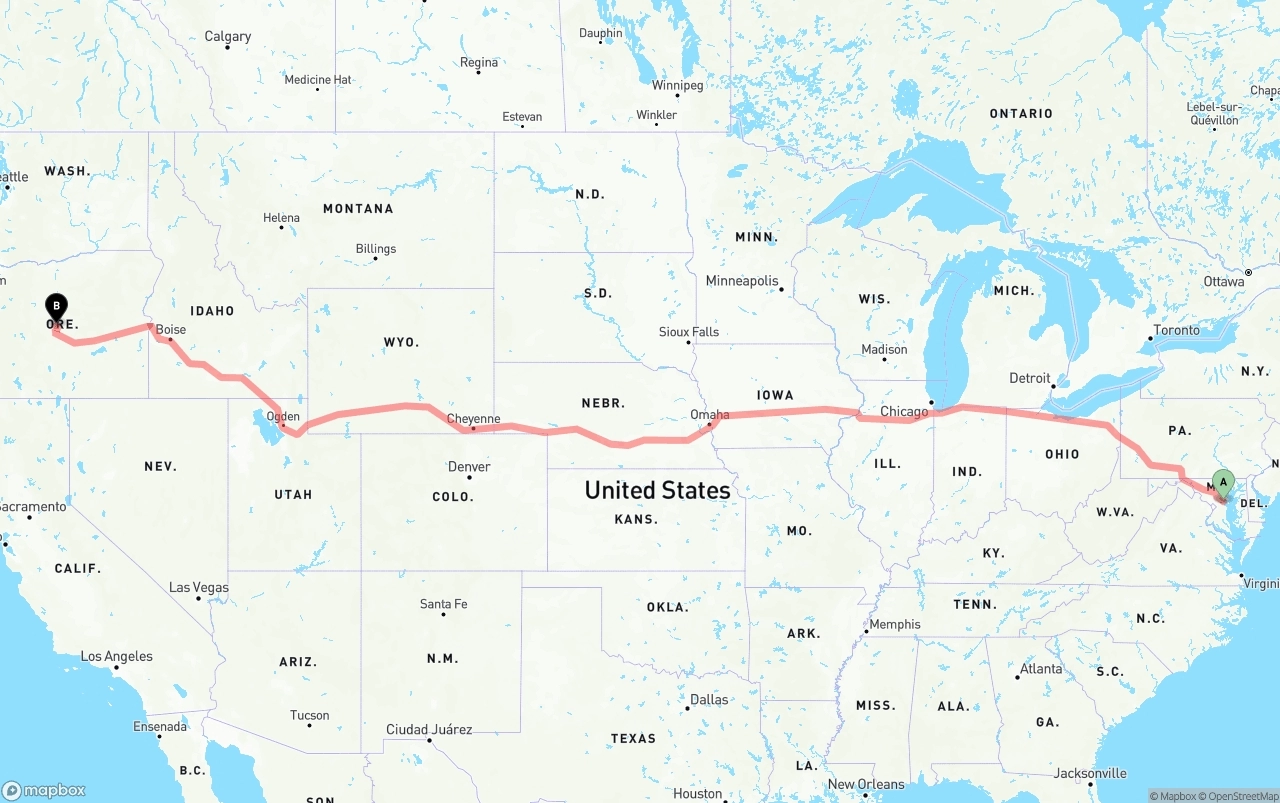 Shipping route from Maryland to Oregon