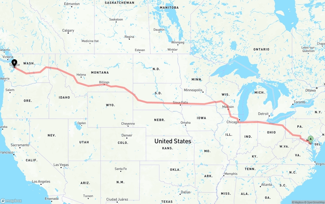 Shipping route from Maryland to Port of Seattle