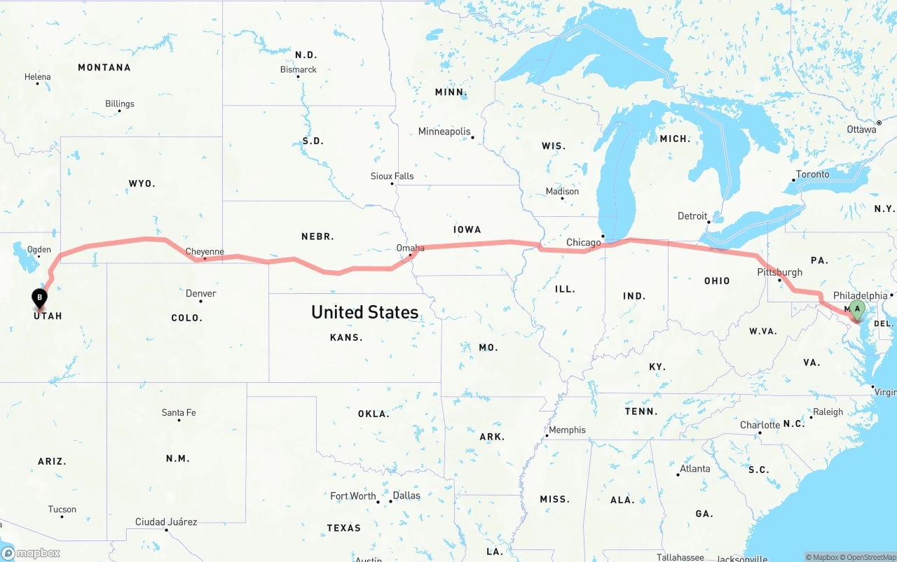 Shipping route from Maryland to Utah