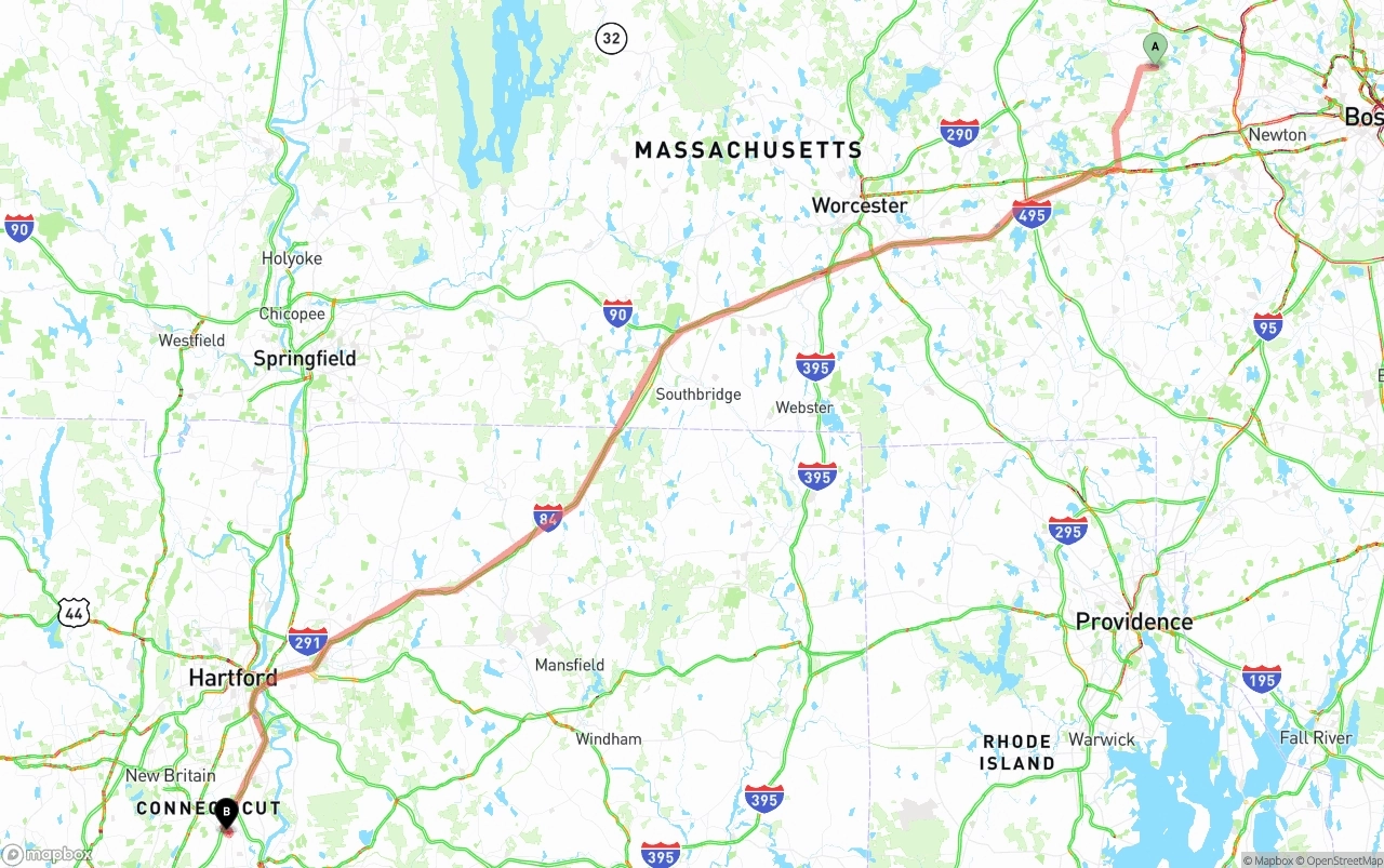 Shipping route from Massachusetts to Connecticut