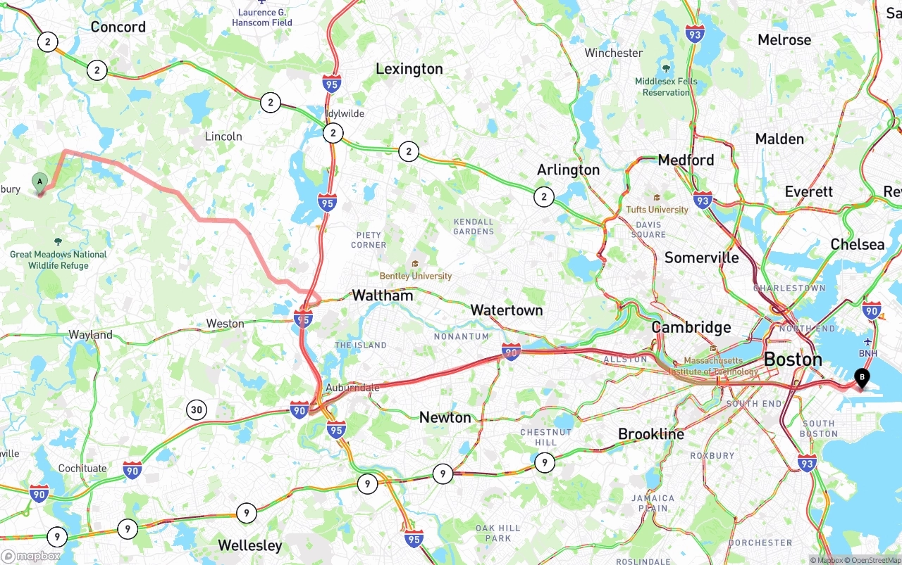 Shipping route from Massachusetts to Port of Boston