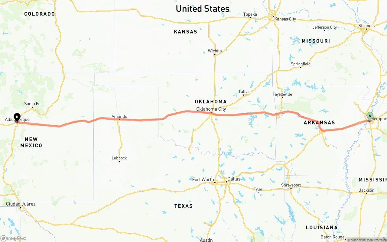Shipping route from Memphis to Albuquerque