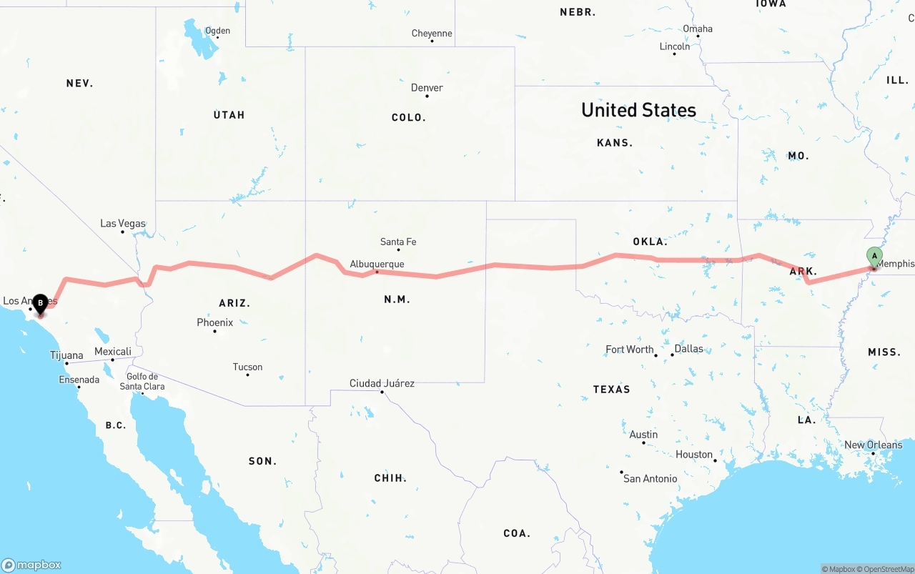Shipping route from Memphis to Anaheim