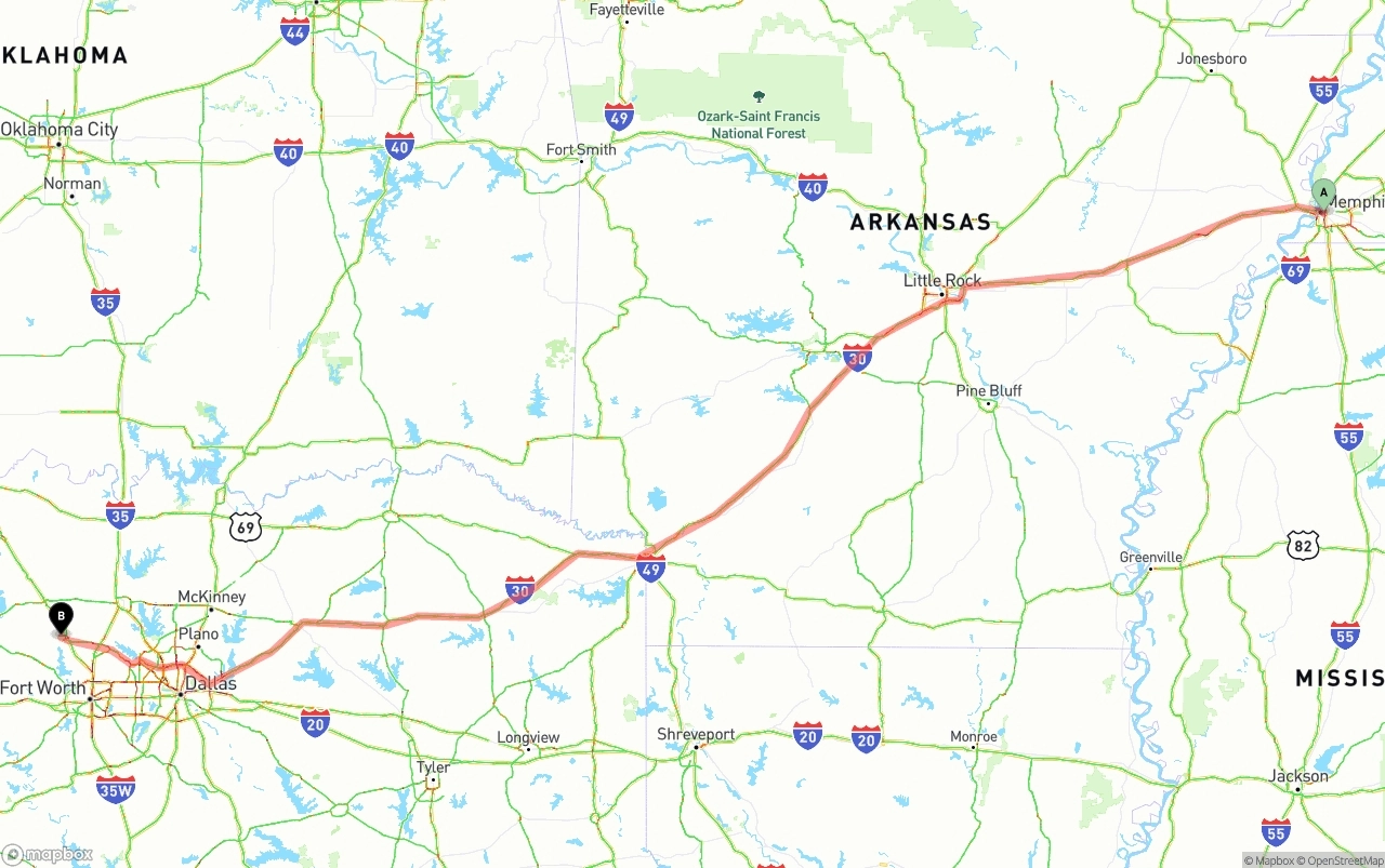 Shipping route from Memphis to Aurora