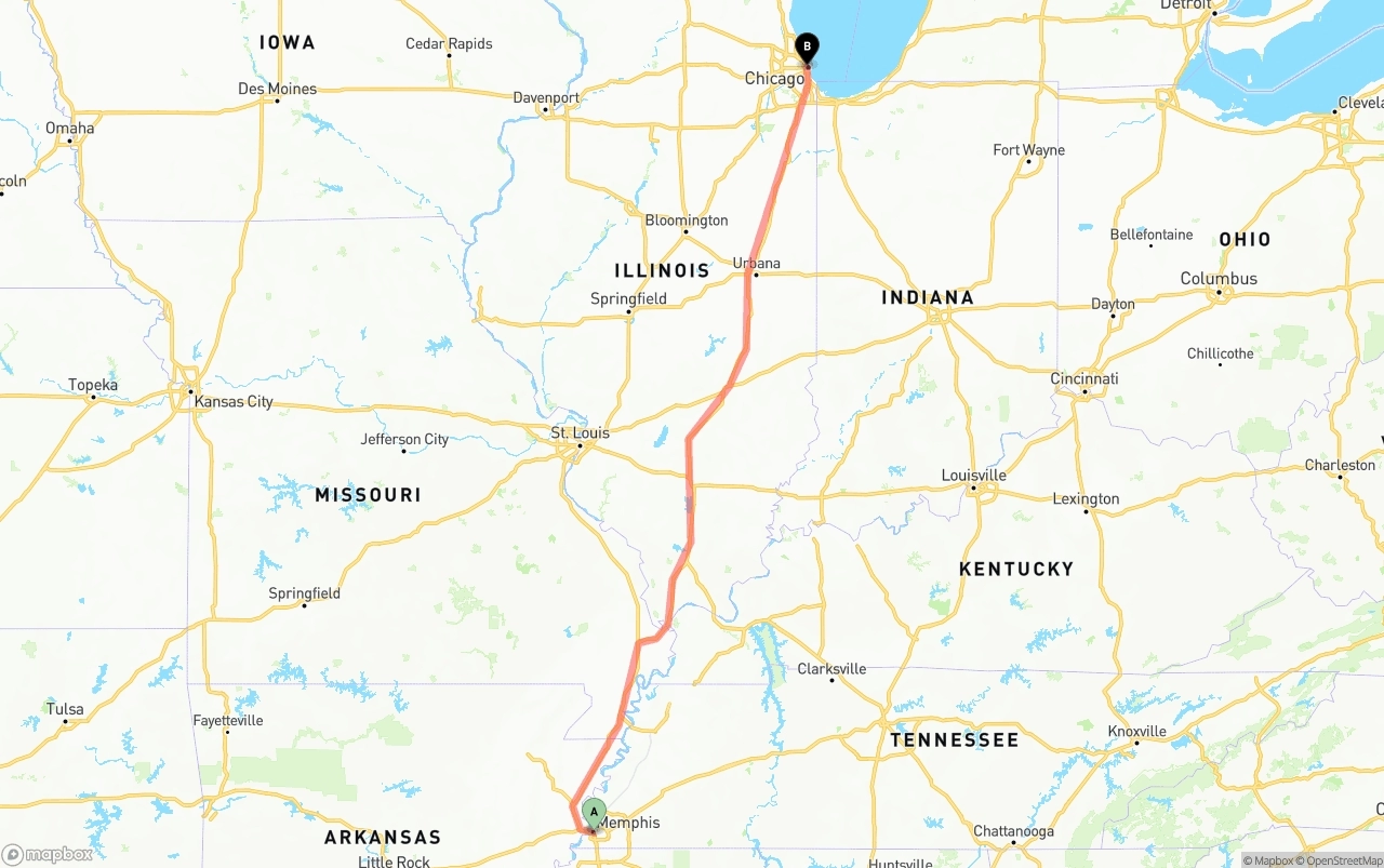 Shipping route from Memphis to Chicago