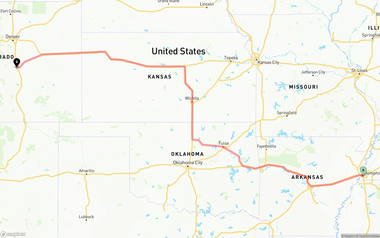 Shipping route from Memphis to Colorado Springs