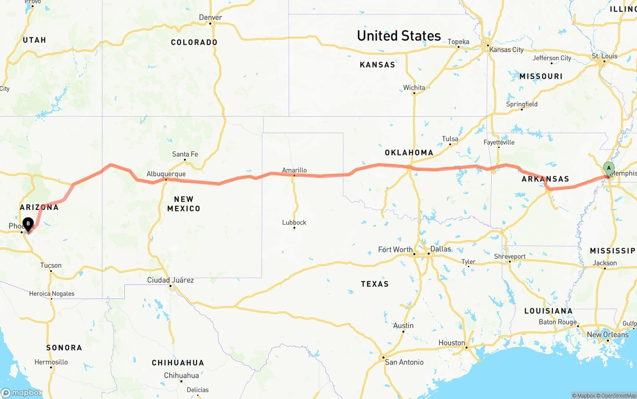 Shipping route from Memphis to Mesa