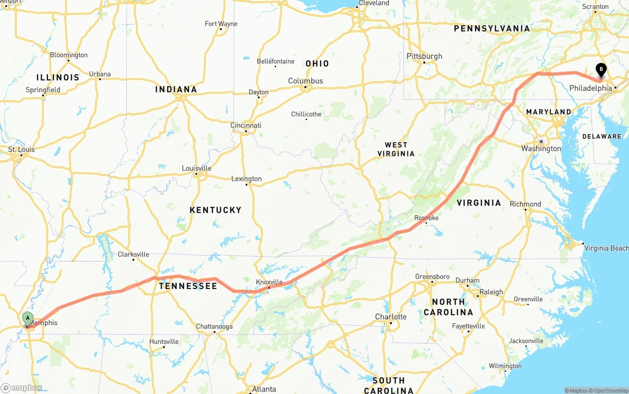 Shipping route from Memphis to Phoenix