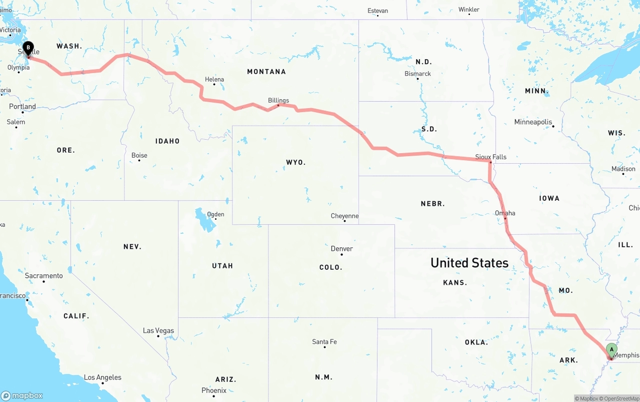 Shipping route from Memphis to Port of Seattle