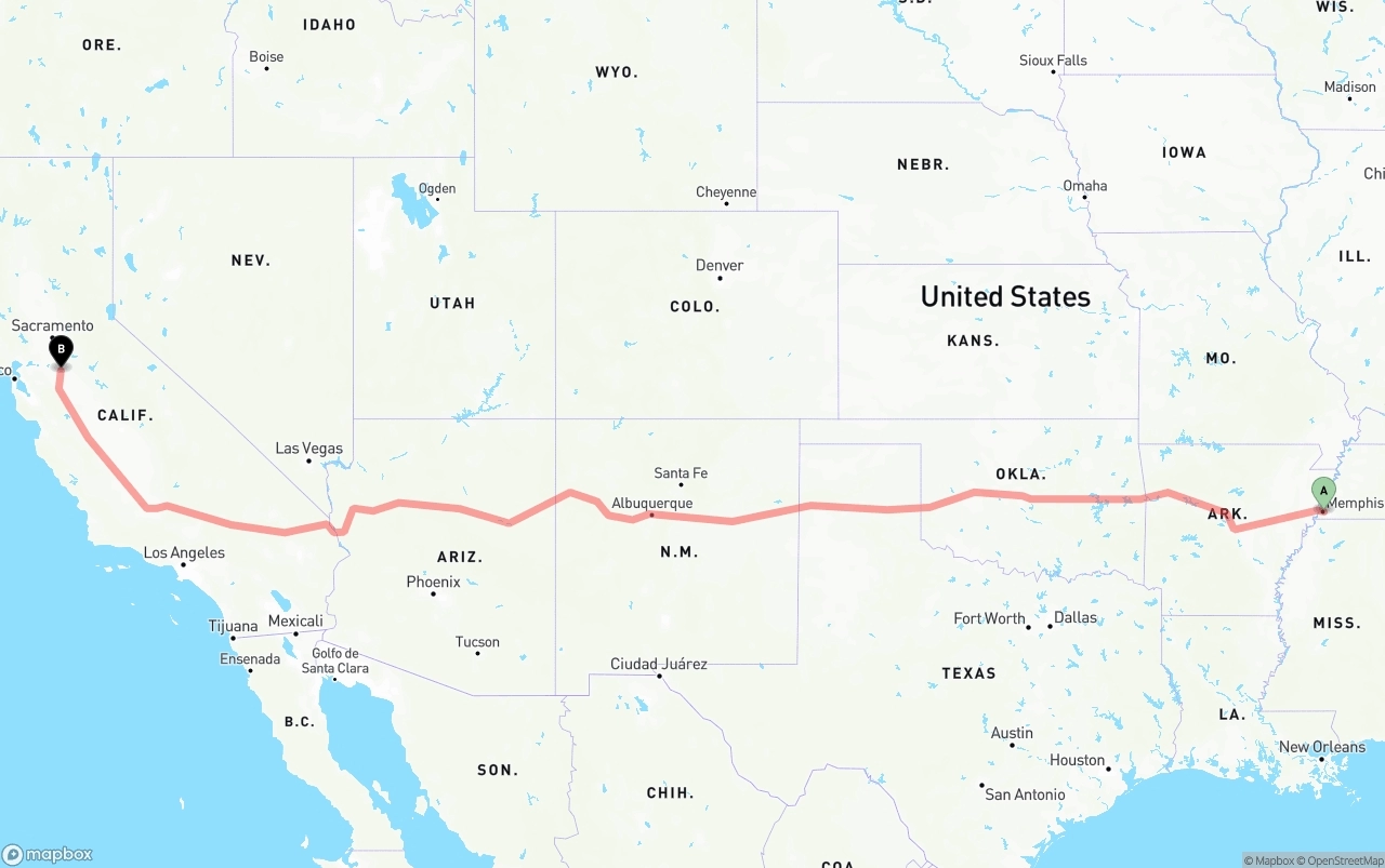Shipping route from Memphis to Stockton