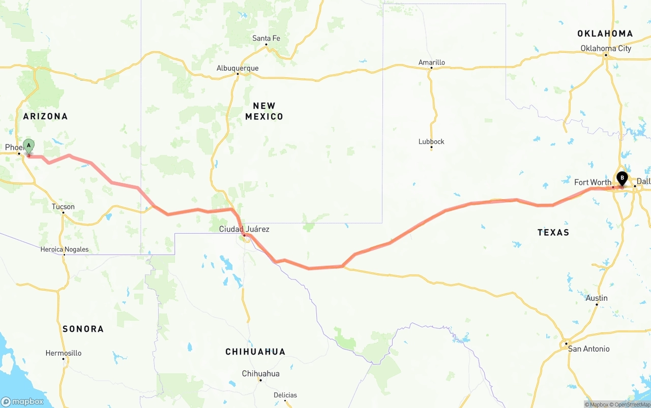 Shipping route from Mesa to Arlington