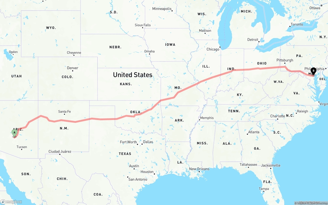 Shipping route from Mesa to Baltimore