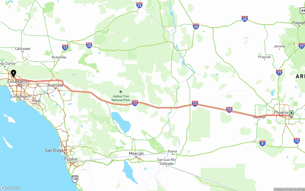 Shipping route from Mesa to Bob Hope Airport