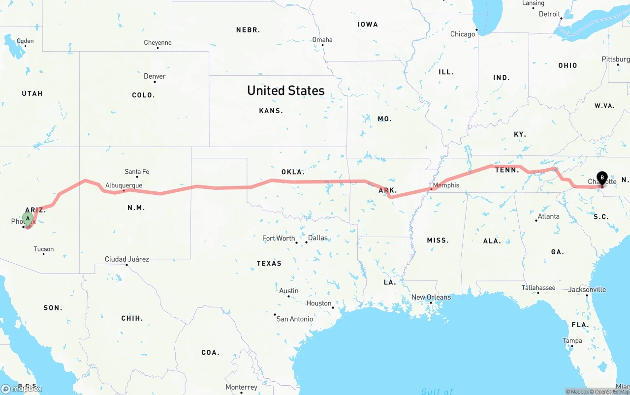 Shipping route from Mesa to Charlotte