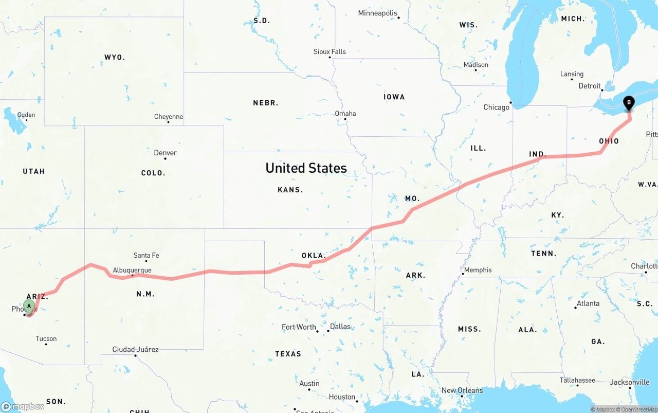 Shipping route from Mesa to Cleveland