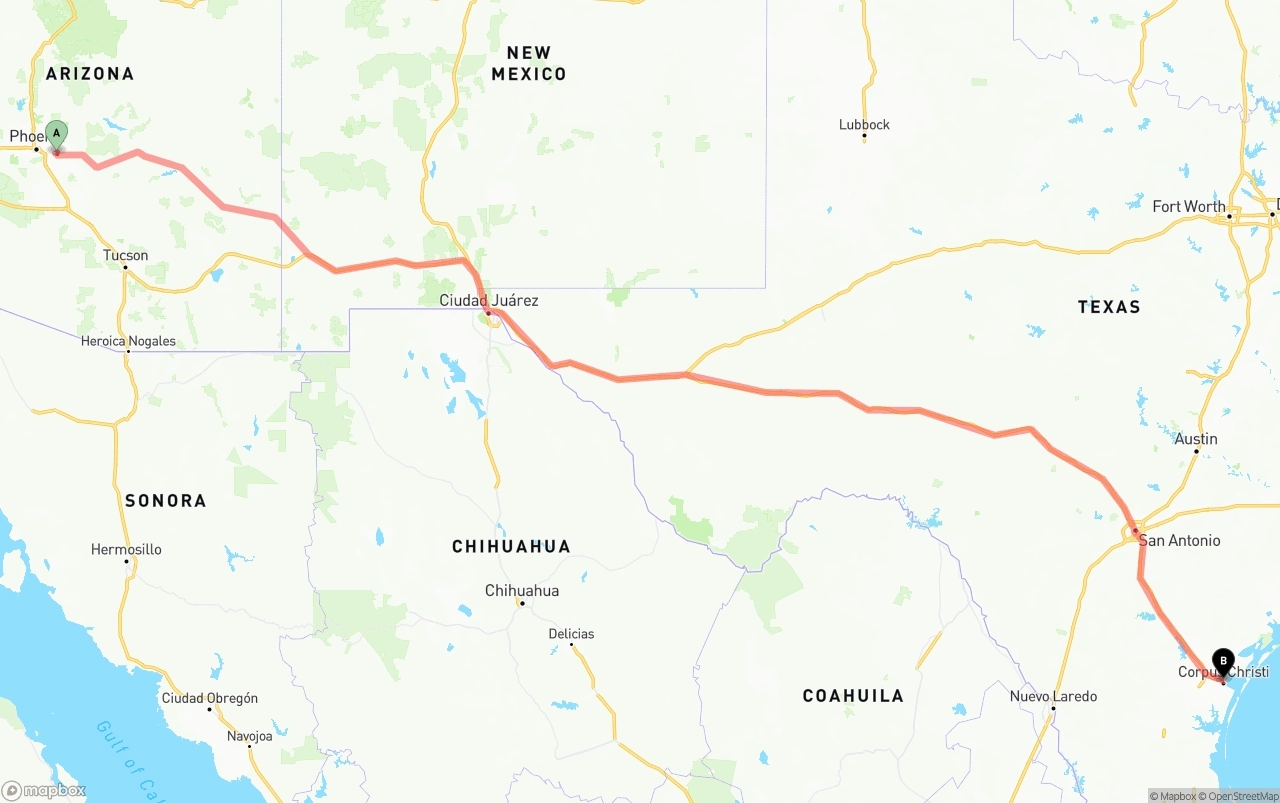 Shipping route from Mesa to Corpus Christi