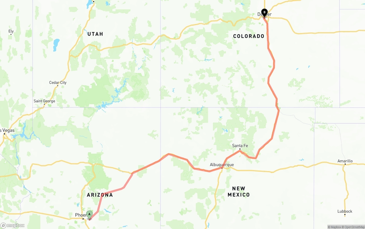 Shipping route from Mesa to Denver