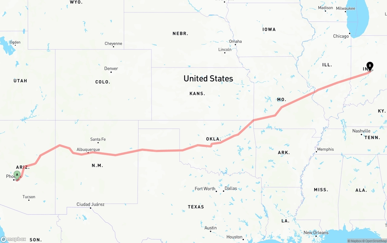 Shipping route from Mesa to Indianapolis