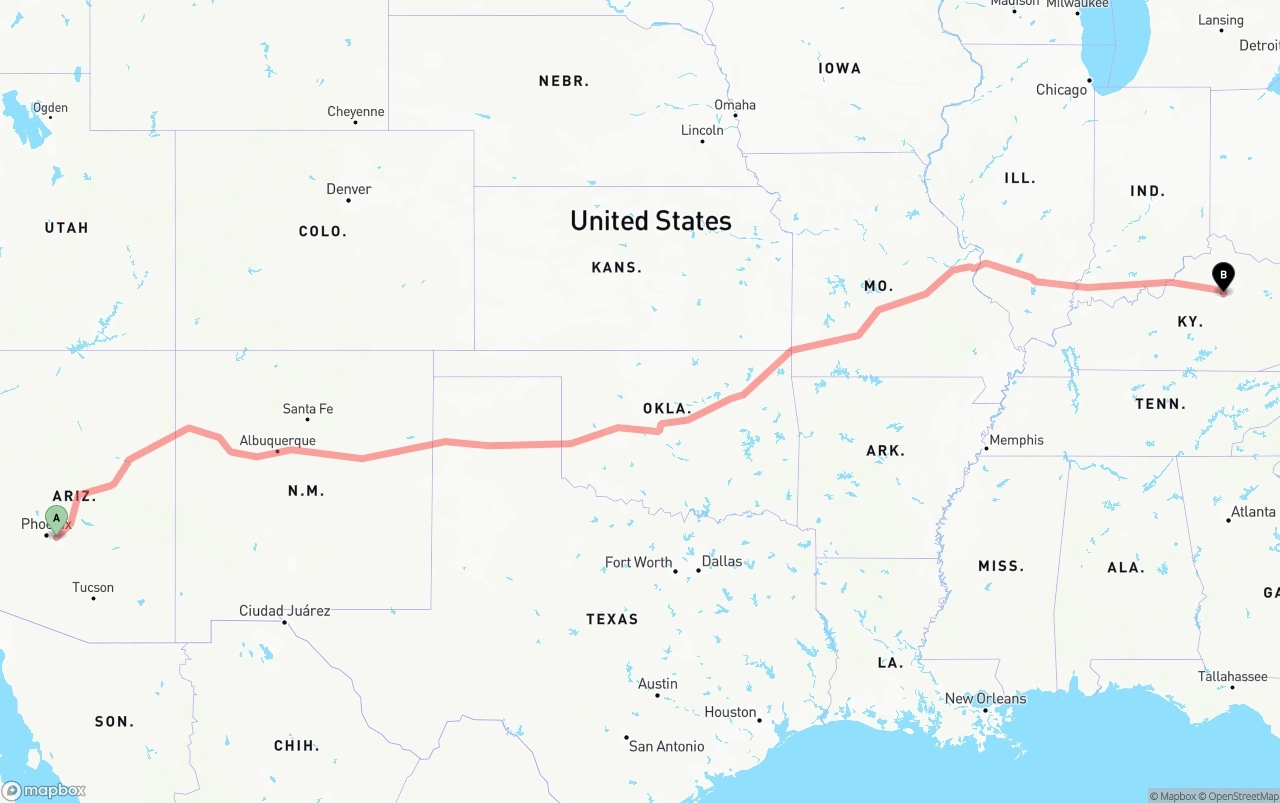 Shipping route from Mesa to Lexington
