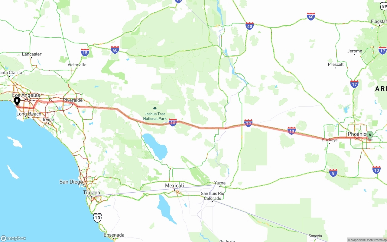 Shipping route from Mesa to Los Angeles International Airport