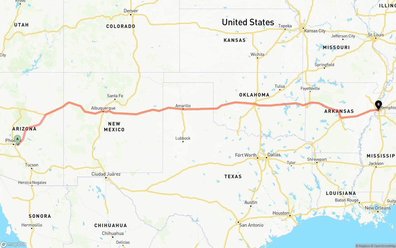 Shipping route from Mesa to Memphis