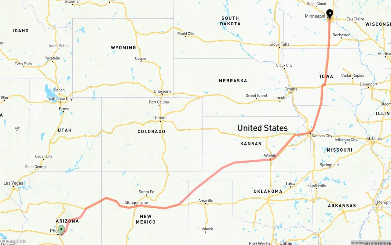 Shipping route from Mesa to Minneapolis