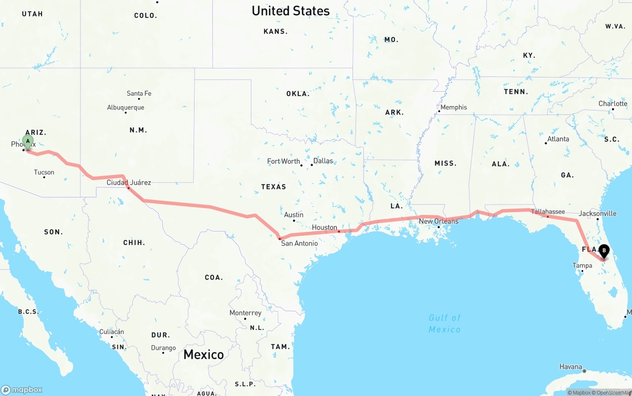 Shipping route from Mesa to Orlando International Airport