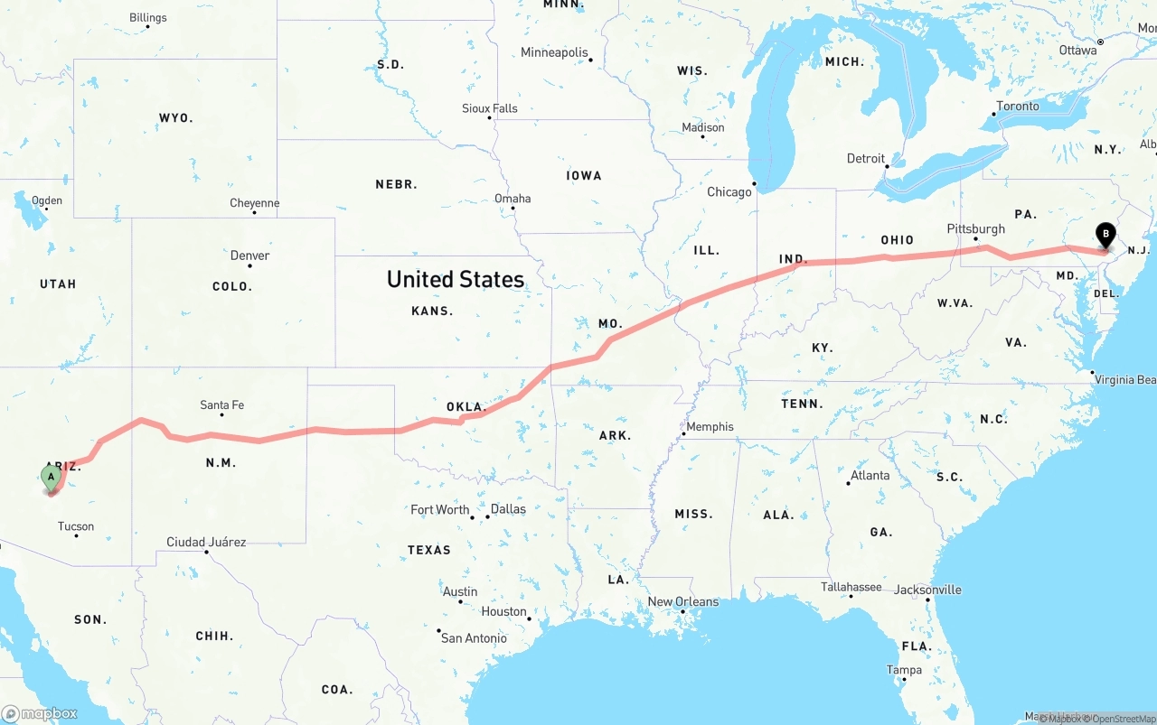 Shipping route from Mesa to Phoenix