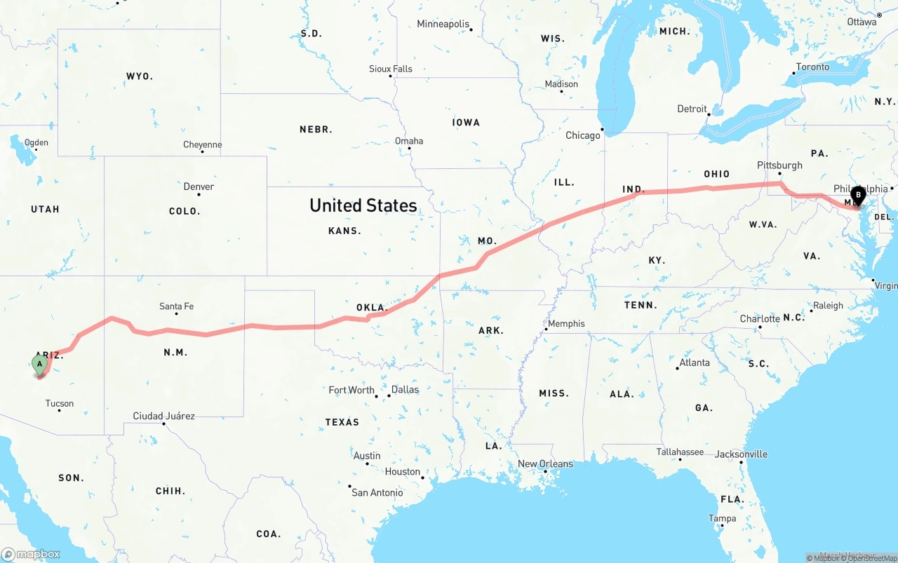 Shipping route from Mesa to Port of Baltimore