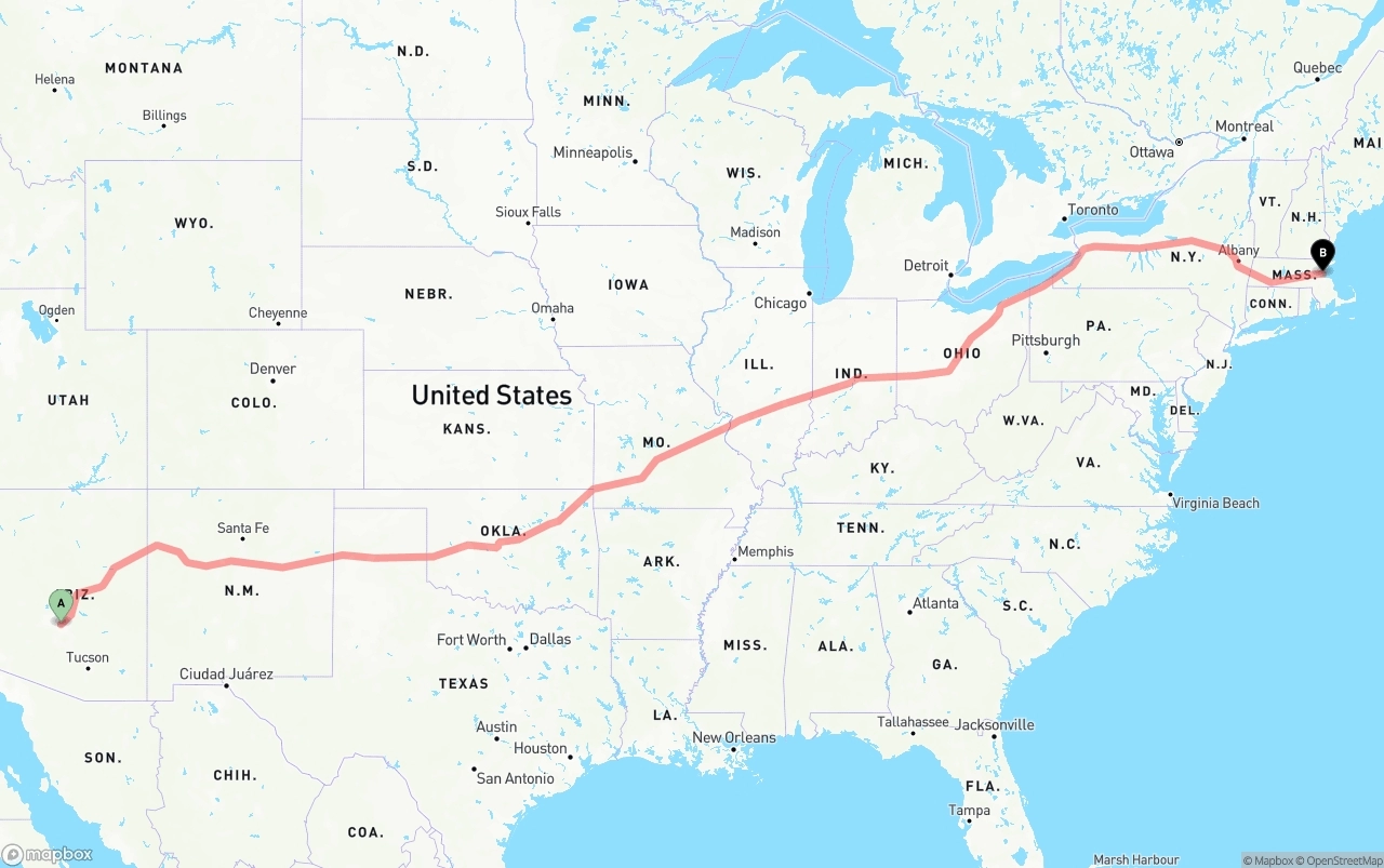 Shipping route from Mesa to Port of Boston