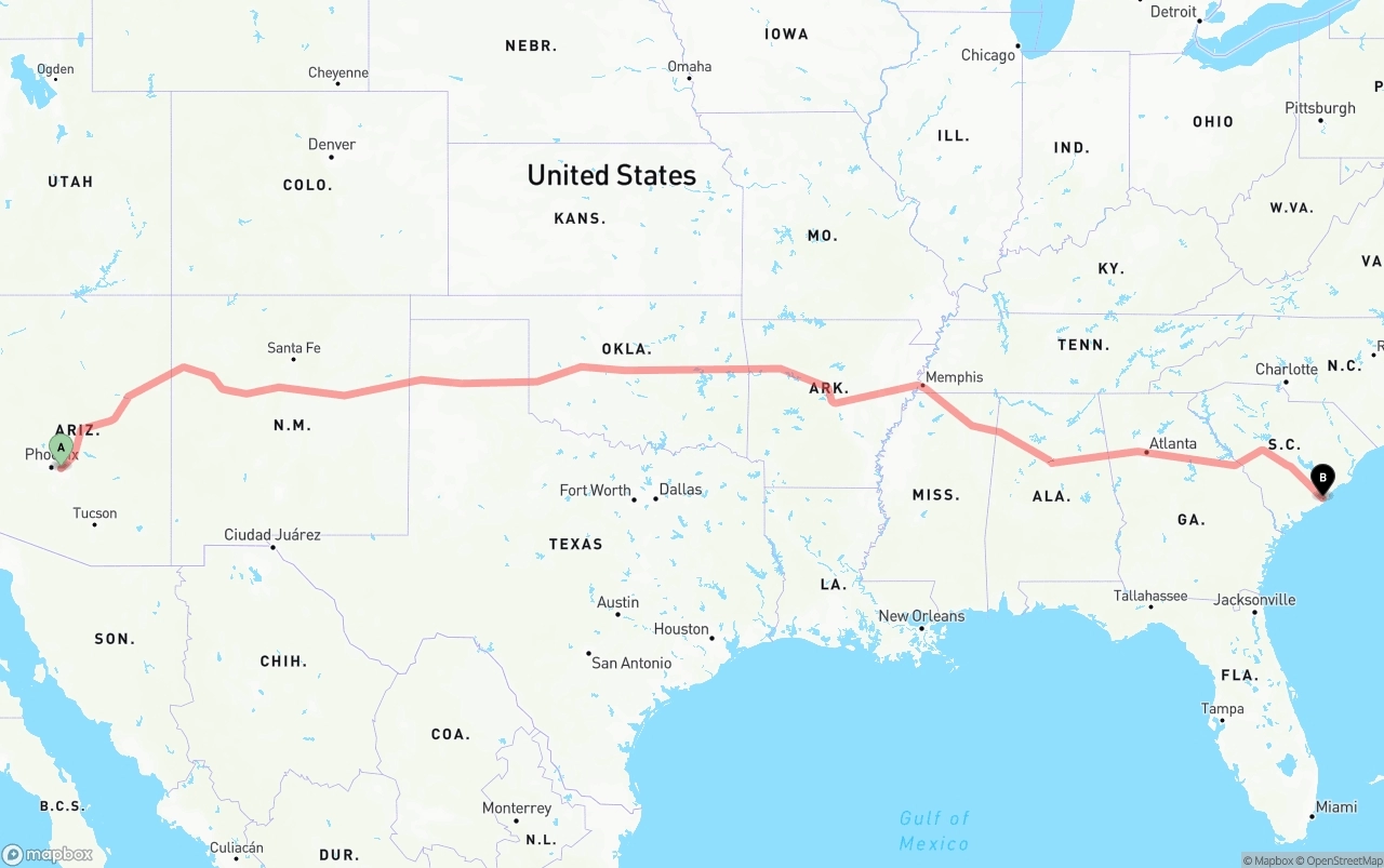 Shipping route from Mesa to Port of Charleston