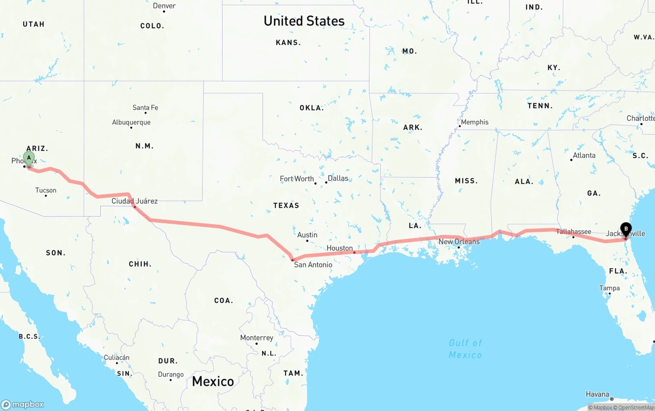Shipping route from Mesa to Port of Jacksonville