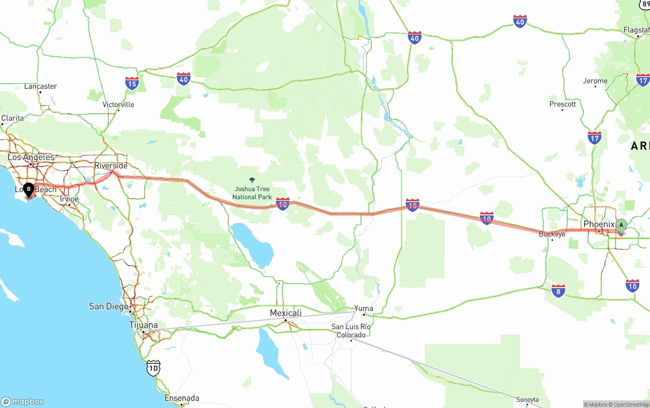 Shipping route from Mesa to Port of Los Angeles