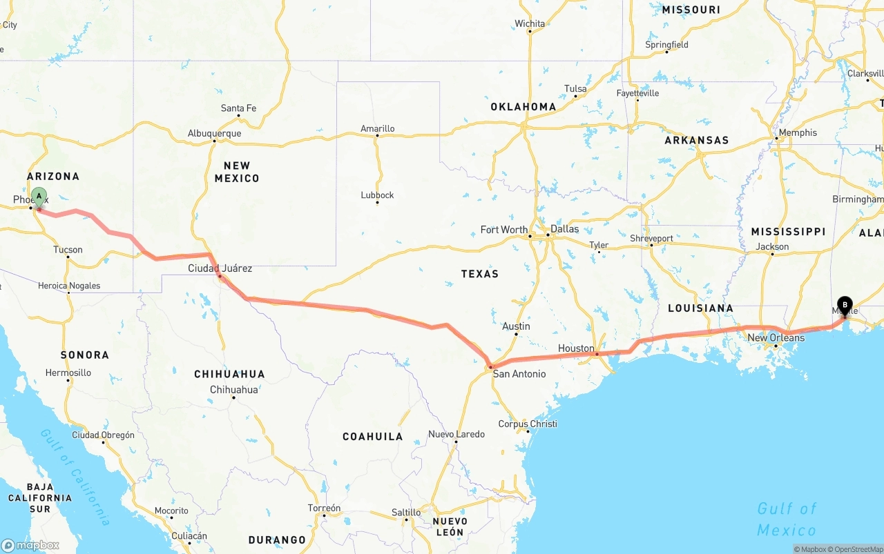 Shipping route from Mesa to Port of Mobile