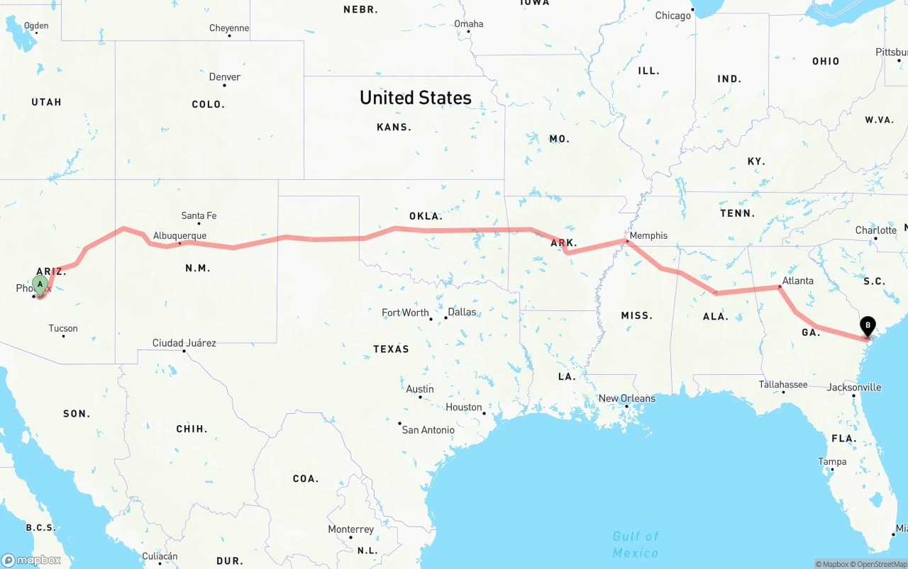 Shipping route from Mesa to Port of Savannah