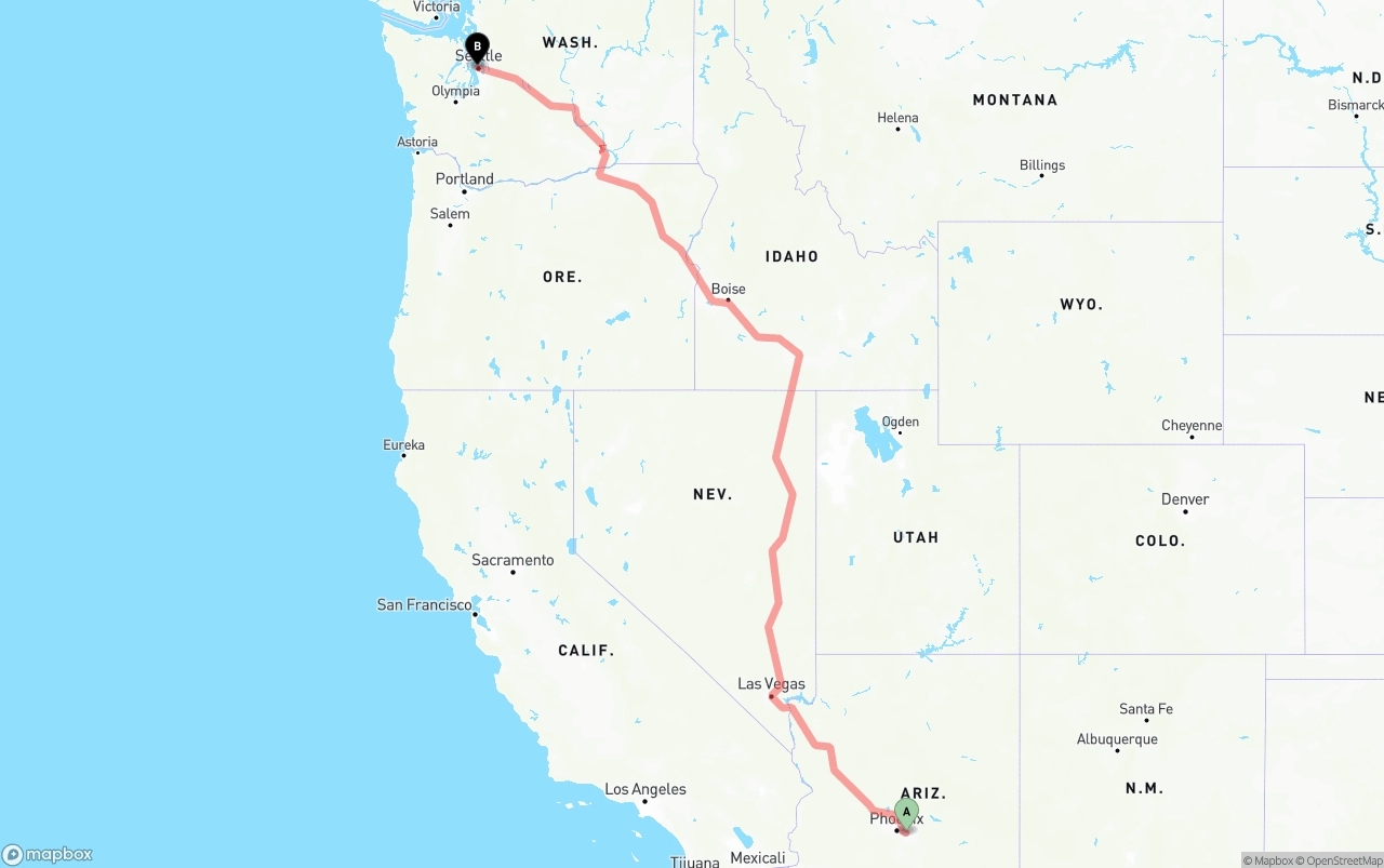 Shipping route from Mesa to Port of Seattle