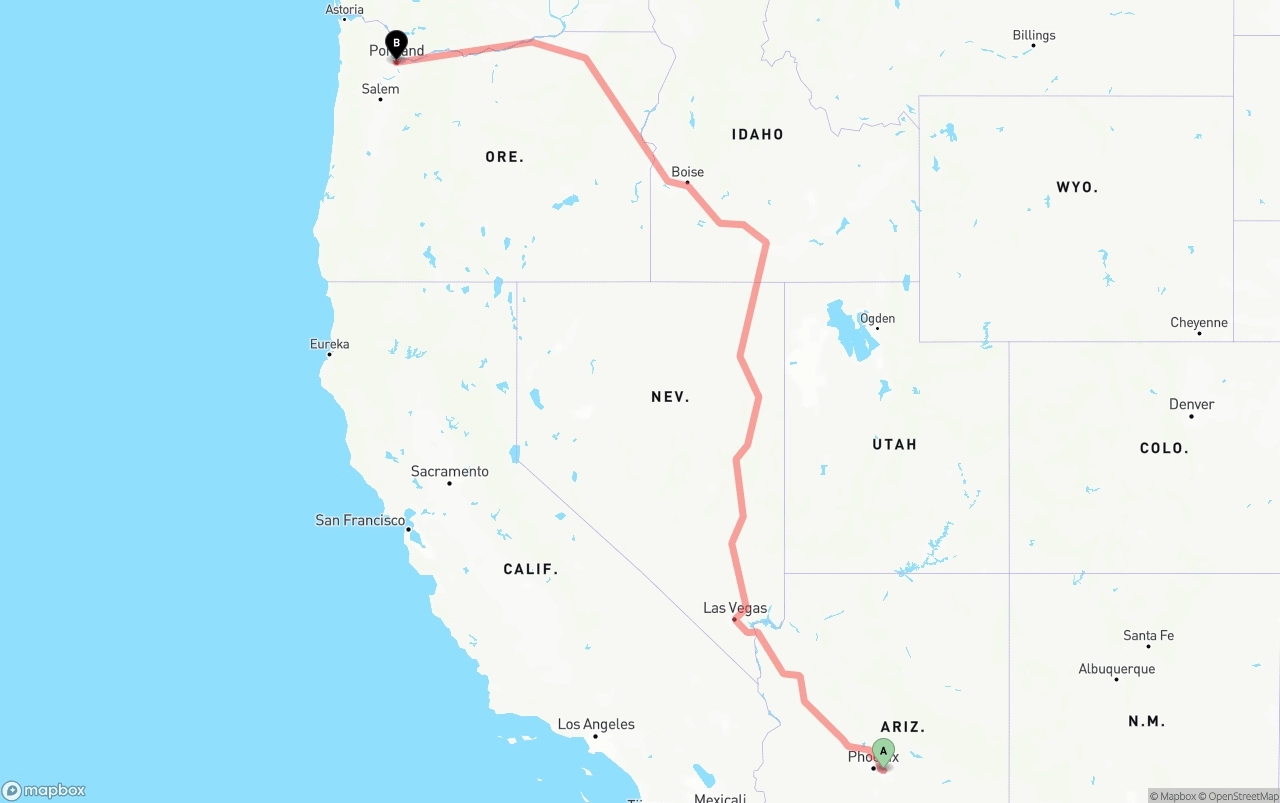 Shipping route from Mesa to Portland